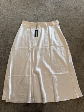 Cream Satin A-Line Midi Skirt